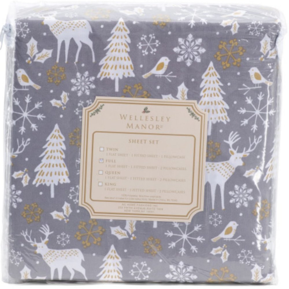 Wellesley Manor 4-pc Queen Sheet Set - Merry Christmas Trees Holidays Reindeer